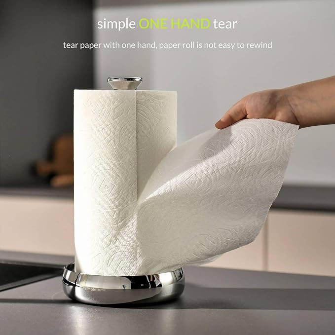 simpletome Paper Towel Holder Countertop Keep It Rolled Up Weighted Base (Chrome)