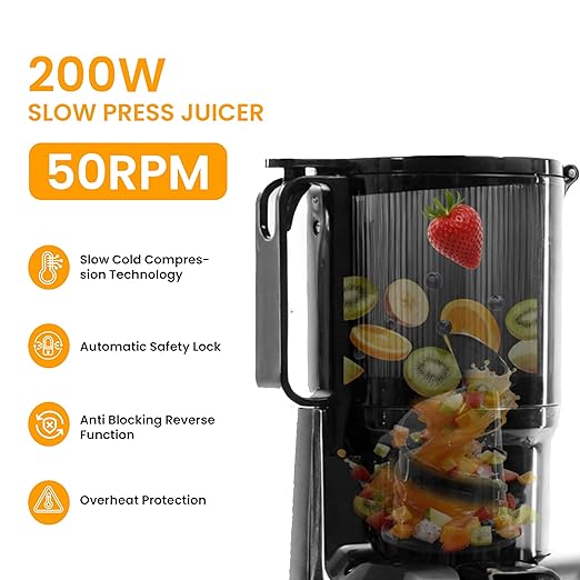 HealSmart Cold Press Masticating Juicer, Wide Feed Chute Accommodates Whole Produce, Premium Juice Extractor with High Yield, BPA-Free & Easy Clean, Silver
