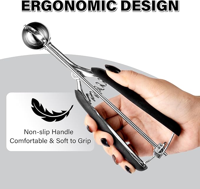 Small Cookie Scoop 2 tsp for Baking, Professional Stainless Steel Mini Ice Cream Scoop 30mm, Cookie Dough Scooper Meatball Scoop, Good Soft Grips, Quick Trigger Release, 10ml (2 Teaspoon)