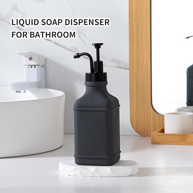 Enra Glass Soap Dispenser,17oz Gray Bathroom Soap Dispenser,Hand Liquid Soap Dispensers with Stainless Steel Pump for Bathroom,Kitchen(Dark Gray)