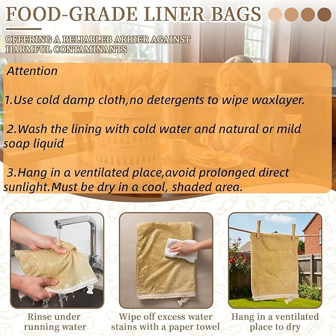 Reusable Beeswax Bread Bags-17"x13" Large Bread Bags for Sourdough & Homemade Cloth BreadBags Keeps Fresh Longer 2Pack (Flower Pattern) | Flower Pattern, Beeswax Bread Bag, Large Size, Zipper, Snap-on
