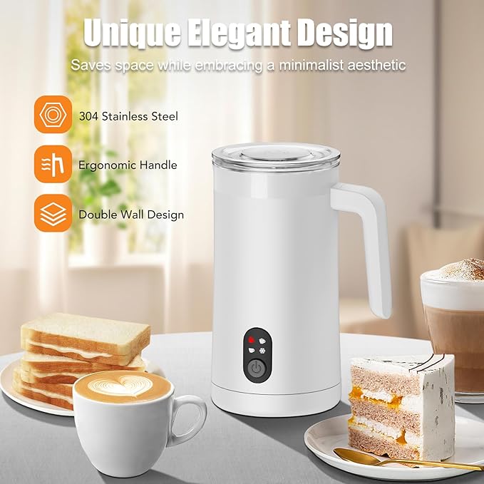 Milk Frother, 4-in-1 Electric Milk Steamer and Frother, 13.5oz/400ml Automatic Large Capacity Warm and Cold Foam Maker, Milk Warmer and Coffee Frother for Latte, Cappuccino, Macchiato(White)