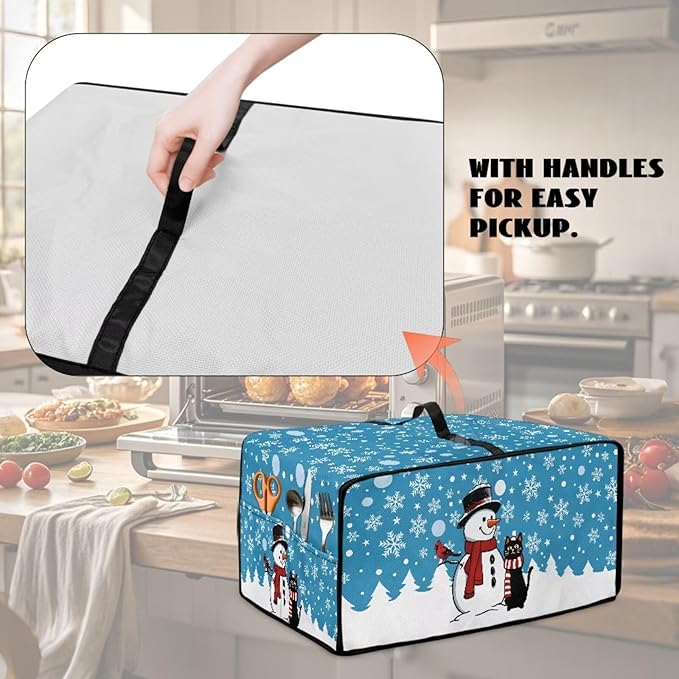 Microwave Oven Cover Air Fryer Toaster Oven Dust Cover, Stain-resistant Small Electric Appliance Protector, M, Snowman Black Cat Snowflake Blue Christmas Decorations