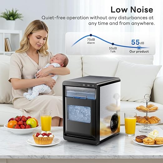 Kismile Nugget Ice Maker Countertop Ice,44LBS/24H,10 Mins Fast Ice Making,1.8L Front Pull-Out Water Tank,Self-Cleaning, Perfect for Home Kitchen&RV&Camping&Office