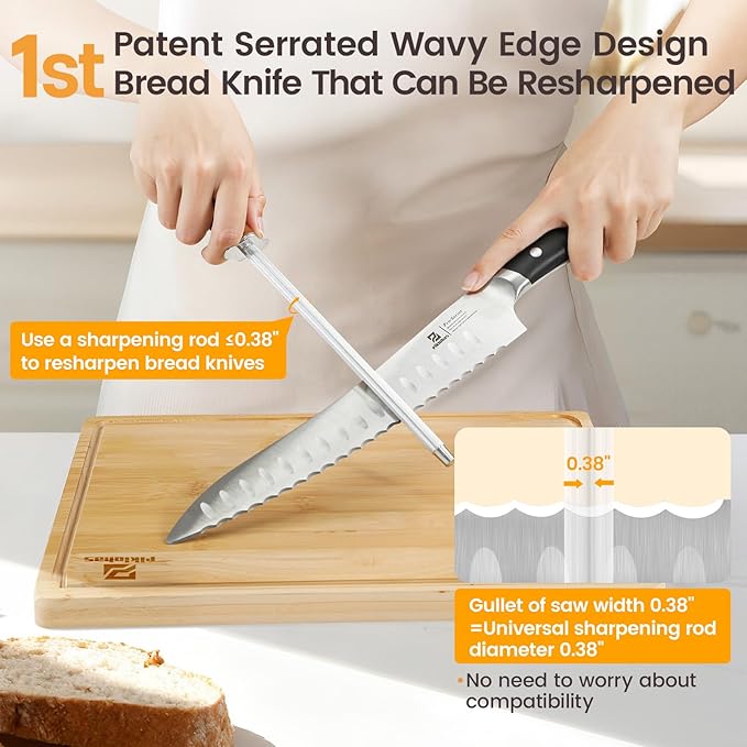 Piklohas Bread Slicer With Bread knife, World's 1st Horizontal Bread Cutter for Homemade Bread, 4 Thickness Adjustable, Paired With Multifunction Serrated Knife for Efficient Slicing, Baking Gifts