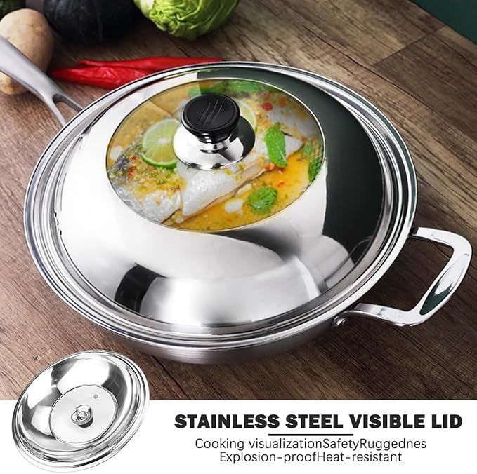 Glass Lid with Handle Tempered 11 Inch Cooking Replacement Cover Wok Accessories for Skillets, Round Cast Iron, Cast Aluminium, Stainless Steel Pans（28cm）