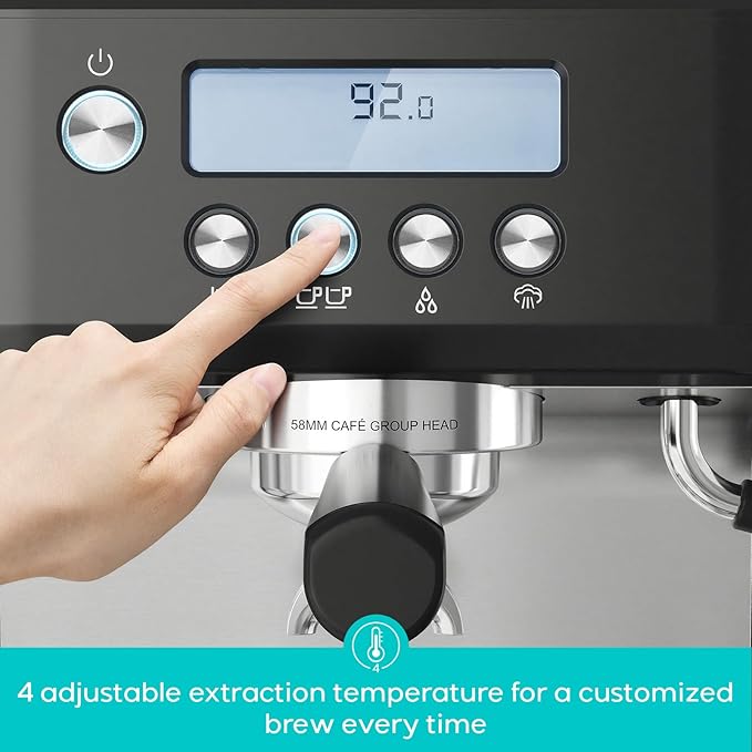 CASABREWS Ultra Espresso Machine with LCD Display, 20 Bar Espresso Maker with Powerful Milk Frother, Customizable Brewing Temperature, Barista-Level Latte and Cappuccino Machine for Home, Black