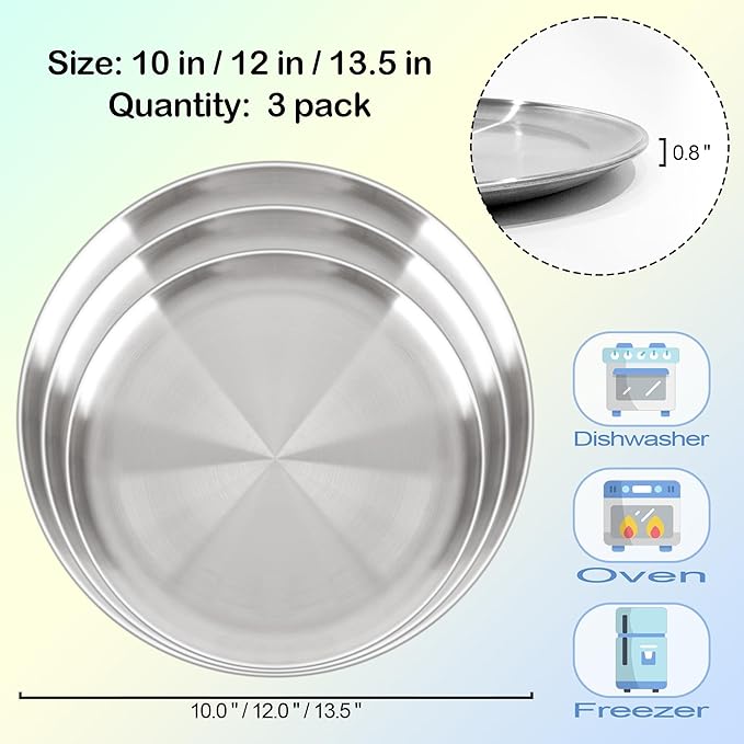 AWTBDP Pizza Pan for Oven, Non-Stick Stainless Steel Pizza Pans, Round Pizza Steel Tray for Baking Supplies & Kitchen, Restaurant, Home (13.5 Inch & 12 Inch & 10 Inch), Dishwasher Safe & Easy Clean