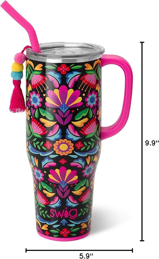 Swig Life 40oz Mega Mug, 40 oz Tumbler with Handle and Straw, Cup Holder Friendly, Dishwasher Safe, Extra Large Lightweight Insulated Tumbler, Stainless Steel (Caliente)