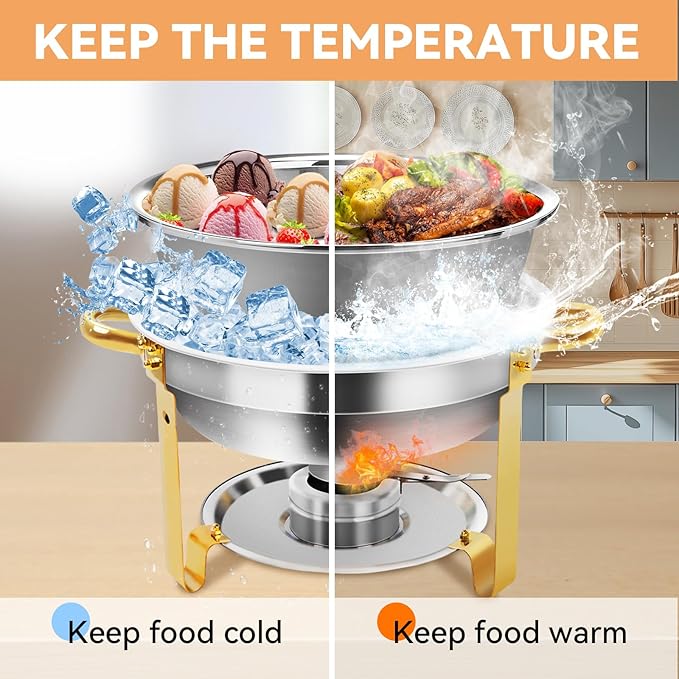 4.8 QT 4PC Chafing Dishes for Buffet with Lid, Round Chafing Dishes for Buffet, Catering Supplies Buffet Display, Serving Trays for Gatherings, Stainless Steel Food Wamer Server for Wedding (4)