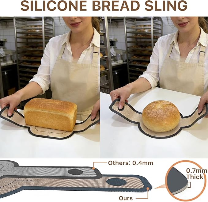 2PCS Rsiynax Silicone Bread Sling for Dutch Oven, Non-Stick Reusable Baking Mat with Long Handles, Oval & Round Sourdough Transfer Mat (Gray)