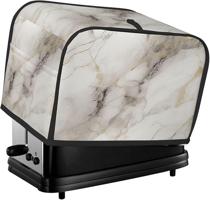 Toaster Cover 2 Slice Marble Pattern Gray White Kitchen Small Appliance Covers with Pockets Dust and Fingerprint Protection