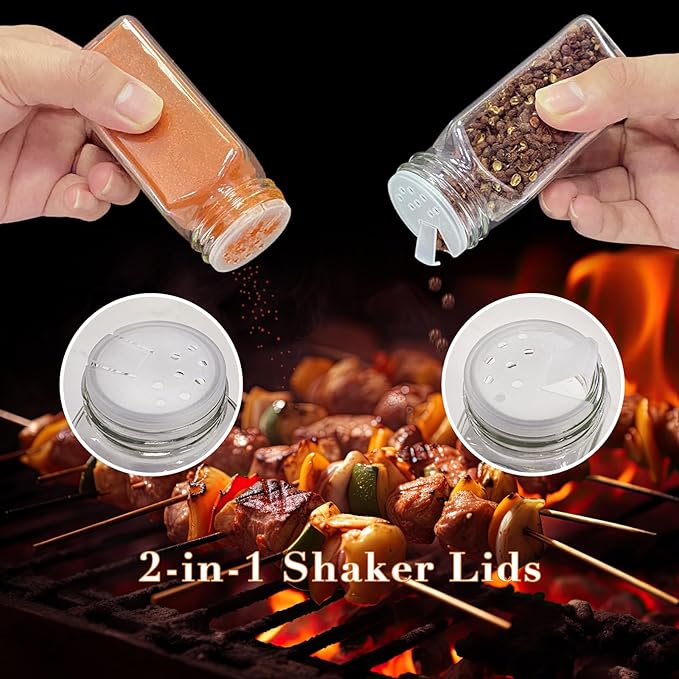 30 Pcs Spice Jars, 4oz Seasoning Containers with Acacia Wood Shaker Lids, Glass Spice Bottles with Labels, Square Seasoning Organizer, Kitchen Spice Container