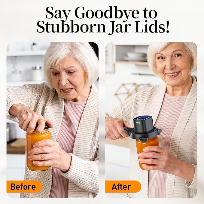 Electric Jar Opener with Power-Clamp Technology: Auto-Tighten & Manual Twist for Easy Opening, 2-in-1 Jar and Bottle Opener for Weak Hands & Seniors & Arthritis, Includes Free Rubber Gripper Pad