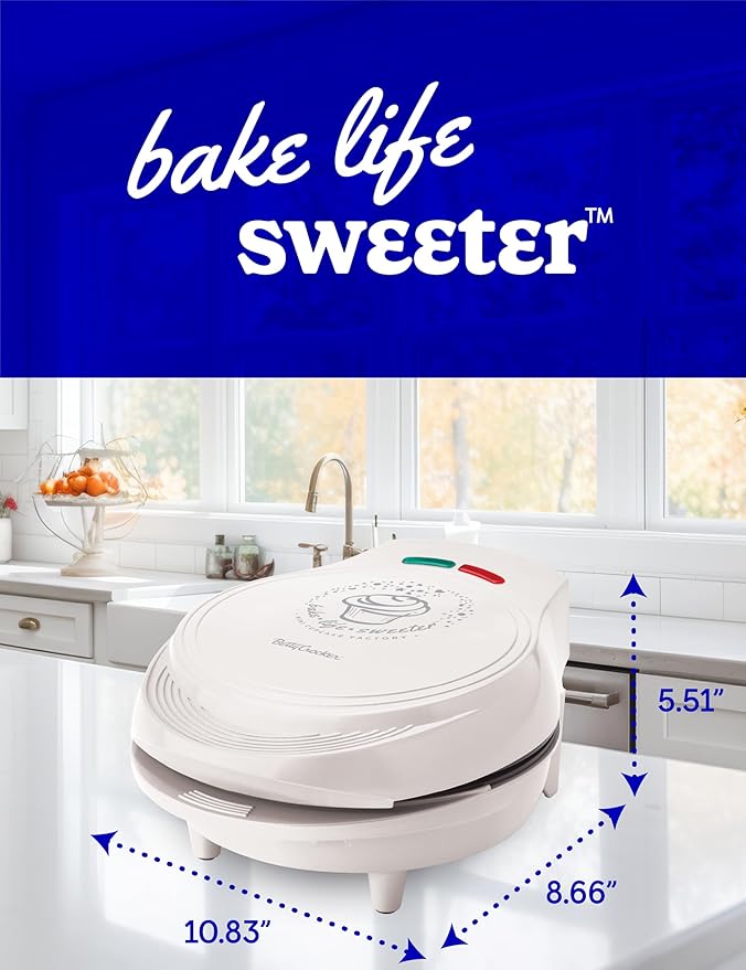 Betty Crocker Mini Cupcake Factory, with Nonstick Surface, Mini Cupcake Machine with Cool Touch Handle & Makes 7 Delicious Cupcakes in Minutes, Pink/White