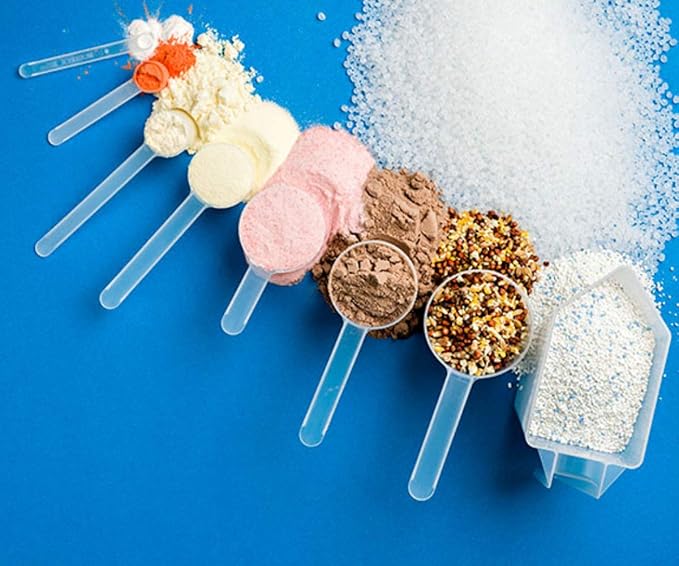 Plastic Measuring Scoop, (5 cc | 1 teaspoon | 5 mL) Long Handle Spoons for Powders, Granules, Coffee, Pet Food, Baking Supplies, Protein and Other Dry Goods, BPA Free (Set of 100)
