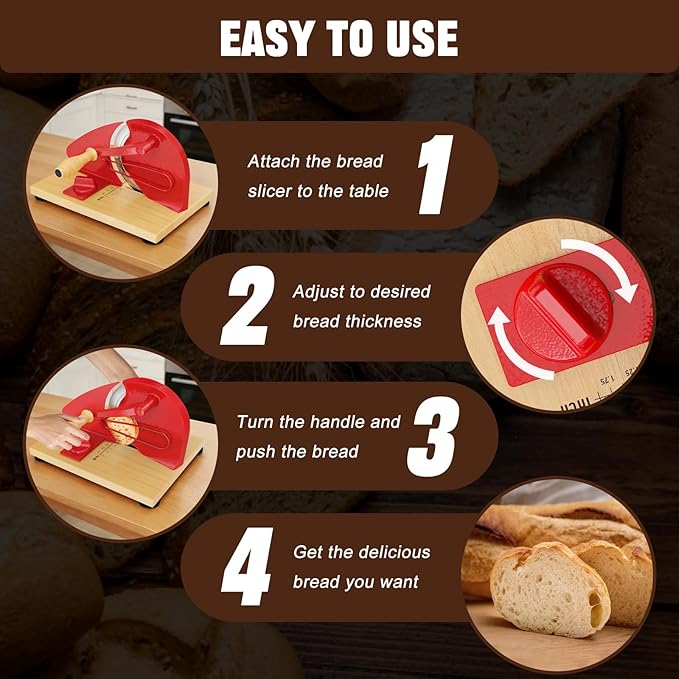 Upgrade Manual Bread Slicer for Homemade Sourdough Bread, Adjustable Thickness with Stainless Steel Serrated Blade, Even Slicing Guide, Non-Slip Suction Cups – Ideal for Home Kitchens and Bakeries