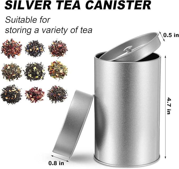 Zopeal 3 Pack Tea Tin Canister with Airtight Double Lids 12 oz Can Box Canister for Loose Leaf Tea Storage Bag Container Portable Small Kitchen for Coffee Sugar Pantry Camping, Silver
