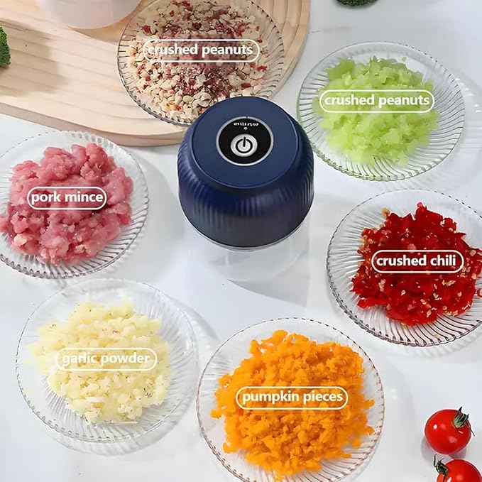 Household Electric Garlic Crusher, Rechargeable Mini Food Chopper with Stainless Steel Blades,One-Touch Portable Electric Garlic Mincer for Onion Ginger Chili,Small Food Processor for Kitchen (Blue)