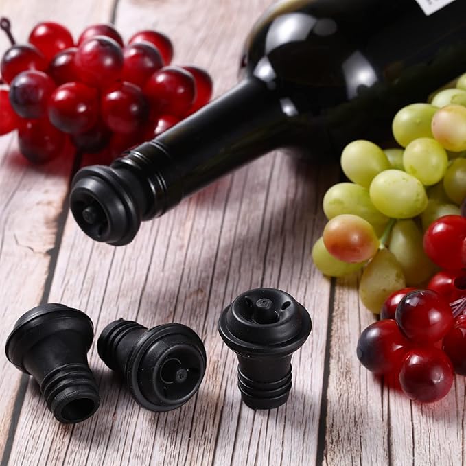 Honoson 100 Pieces Wine Stopper Resealable Pump Vacuum Silicone Saver Practical for Kitchen Supplies Bottle Tools (Black)