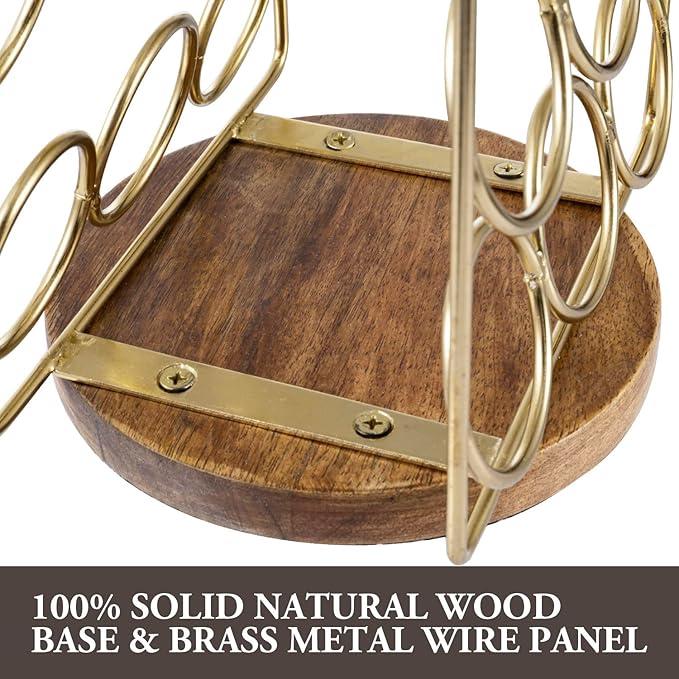 MyGift Modern Brass Tone Plated Metal and Brown Mango Wood Coffee Pod Holder Stand - Tabletop Café Bar Coffee Capsule Storage Rack - Handcrafted in India