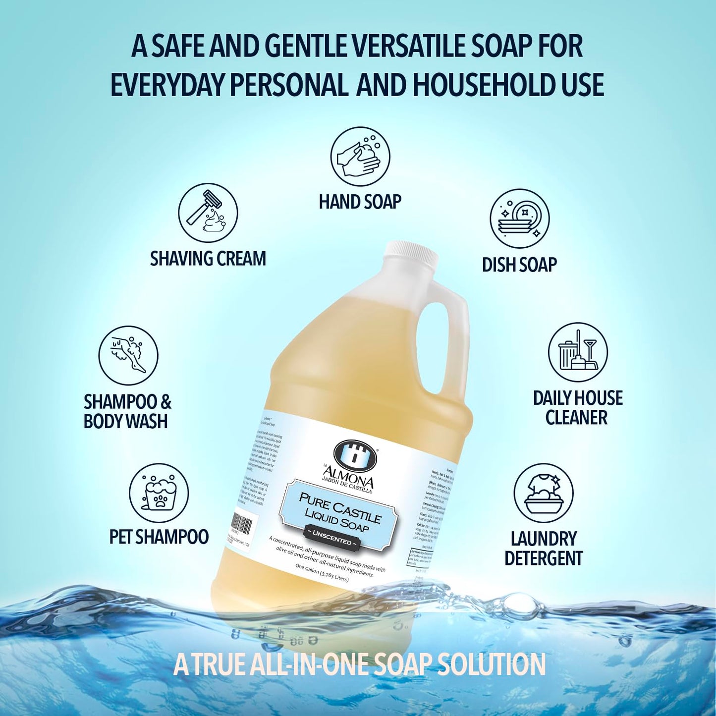 Pure Castile Liquid Soap, ORANGE, 1 Gallon - Multipurpose: Hands, Face, Body, Laundry, Dishes & More - For Sensitive Skin, All-Natural Ingredients, Scented with Essential Oils