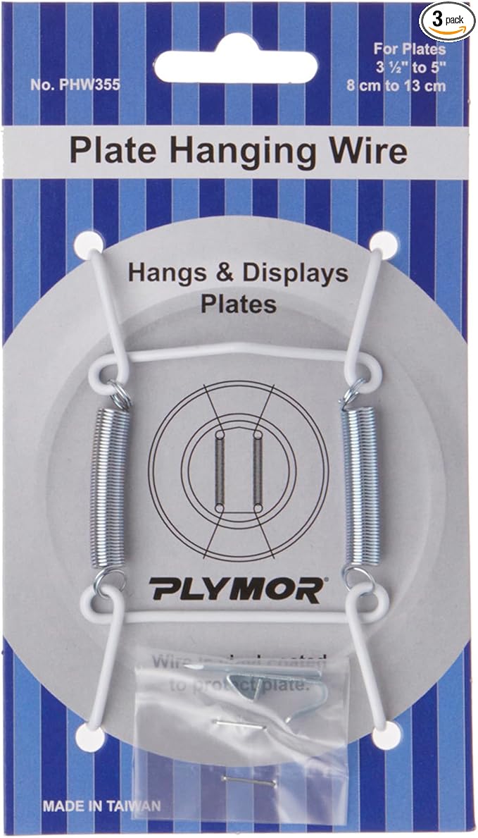 Plymor White Vinyl Finish Wall Mountable Plate Hanger, 3.125" H x 1.75" W x 0.5" D (For Plates 3.5" - 5"), Pack of 3