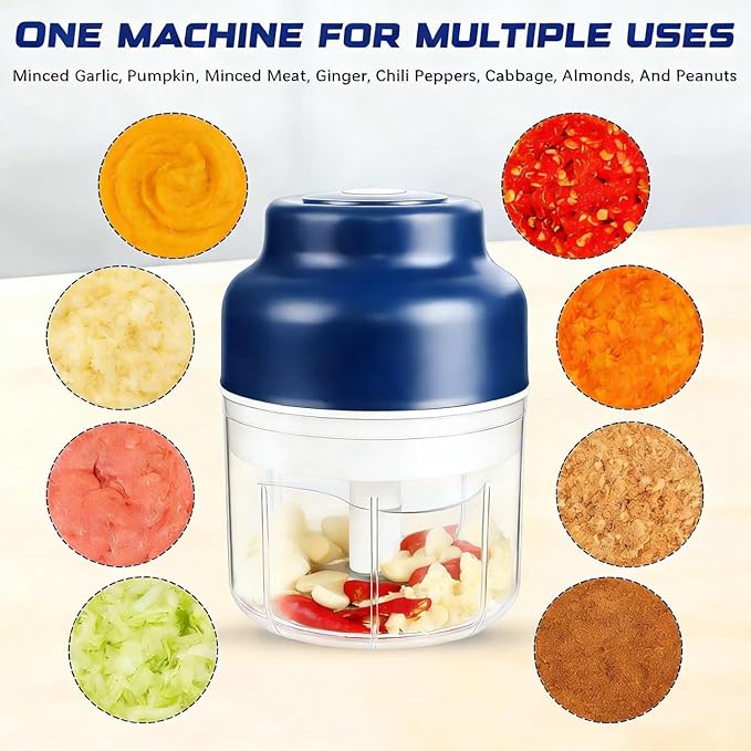 Electric Garlic Chopper Mini, Upgraded Rechargeable Veggie Chopper With Storage and Cover, One-Touch Food Processor with 4 Stainless Steel Blades for Onion Meat Chili Ginger (Purple, 250ml)