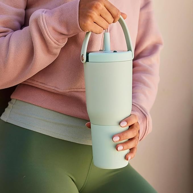 BrüMate Resa 35oz 100% Leakproof Travel Tumbler with Handle & Straw | Flexible SoftSip Straw | Silicone Sleeve for Durability | Stainless Steel | Cup Holder & Travel Friendly Water Bottle (Pineapple)