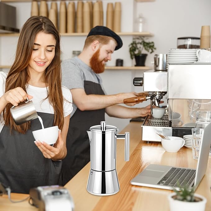 QWORK 12 Cup Stovetop Espresso Maker, 18/8 Stainless Steel Italian Moka Pot for Induction, 17.5 oz Espresso Coffee Maker with Heat Resistant Handle & Safety Valve, Dishwasher Safe