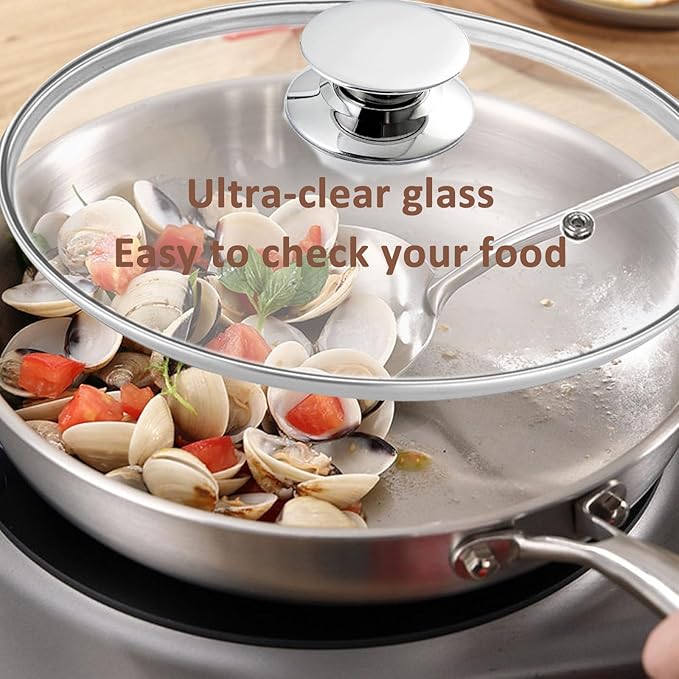 Glass Lids for Pots and Pans, 8, 11, 12, 12.6 Inch Pan Covers for Cookware, Tempered Glass Lid for Replacement, Dishwasher Safe & Microwave Oven Safe (12 Inch)