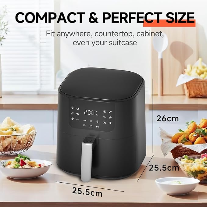 QIDO Air Fryer 8-in-1 with 5.5 QT Capacity,180°-450°F Precision Heating, Air Fry, Roast, Broil, Reheats, Dehydrates, Less Oil, Features Shake Reminder, Large Touch Display with Auto Menus, Black