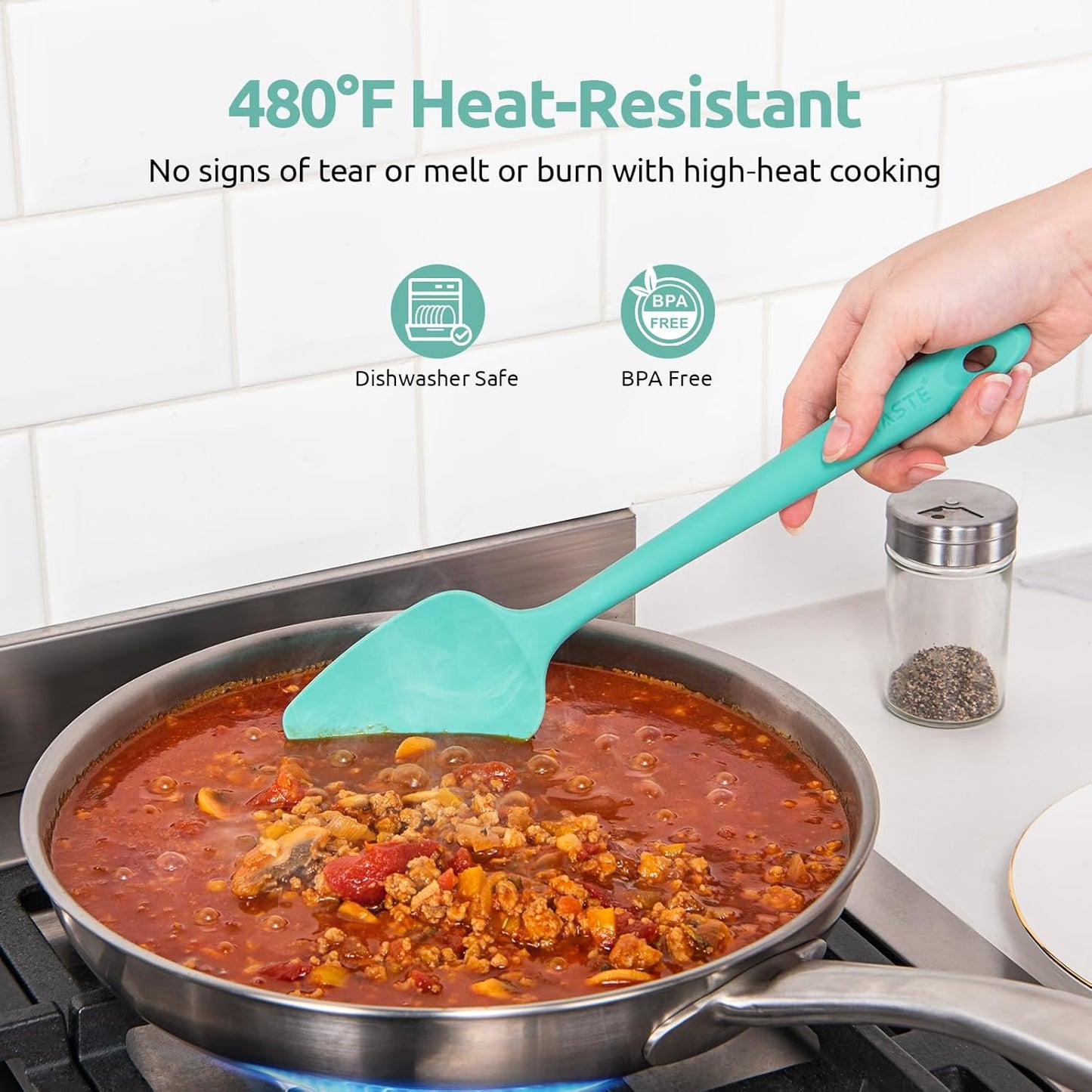 U-Taste Silicone Spoon Spatula Set: 480ºF Heat Resistant Food Grade Flexible Rubber Spoonula, Nonstick Cooking Mixing Scooping Kitchen Baking Scraper Utensils Set of 3 for Pan, Pot, Bowl (Aqua Sky)