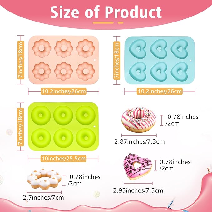 Silicone Donut Pan, Donut Molds for Baking, Donut Maker for 6 Doughnuts, Non-stick Doughnut Pan Muffin Cupcake Bagel Making Tray (Green, Pink, Blue)