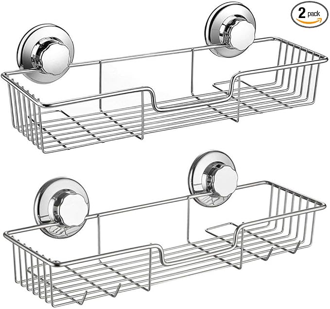 SANNO Suction Cup Shower Caddy with Hooks,Powerful Suction Cup Bathroom Shower Caddies,Bath Shelf Storage Combo Organizer Basket, Bathroom Accessories for Shampoo Conditioner set of 2