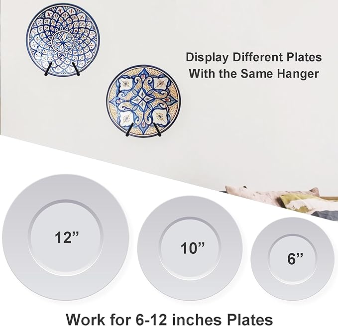 Wall Plate Hangers for 6-12 inches Plate, Adjustable Plate Stand Holder, Silicone Coating Vertical Plate Display, Black Small Size 4 Pack