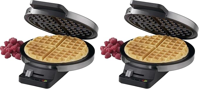 Cuisinart Waffle Maker,1250W Round Classic Waffle Iron,5-Setting Adjustable Browning Control,WMR-CAP2,Brushed Stainless,(Pack of 2)