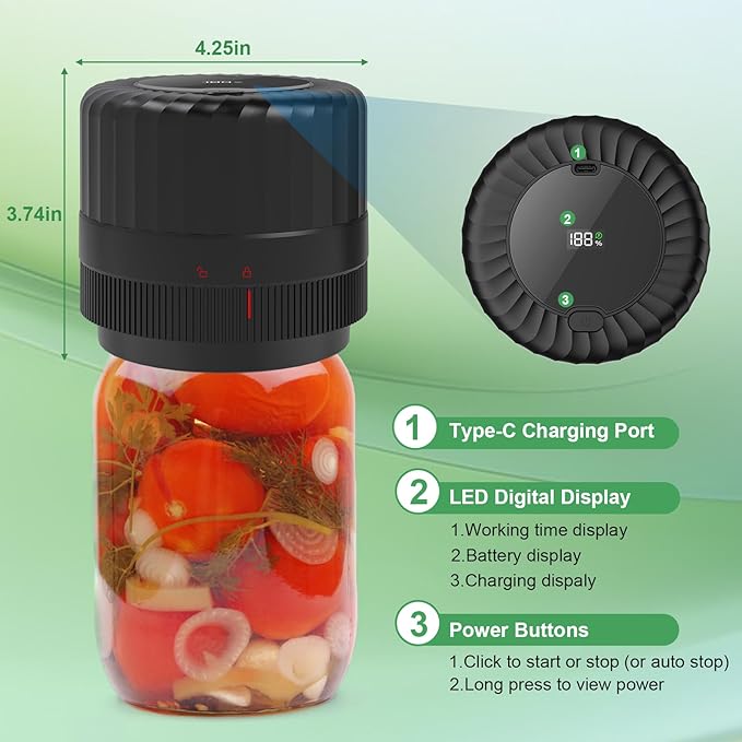 VP06+ Mason Jar Vacuum Sealer, Electric Vacuum Sealer for Jars with Wide and Regular Mouth Mason Lids, Cordless Handheld Jar Vaccum Sealer for Food Storage, Ideal Present for Mom, Wife, Black