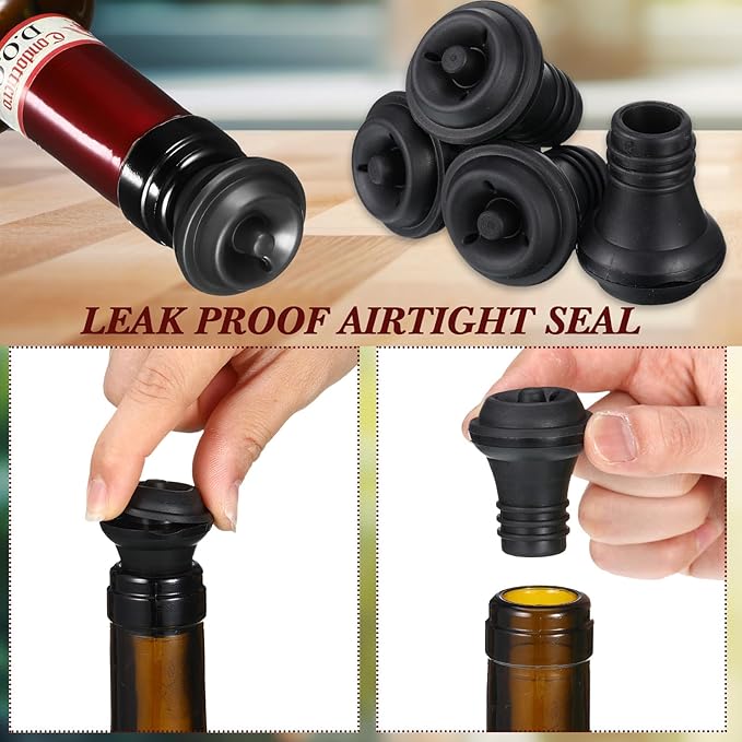 Honoson 12 Pieces Wine Stopper Resealable Pump Vacuum Silicone Saver Practical for Kitchen Supplies Bottle Tools (Black)
