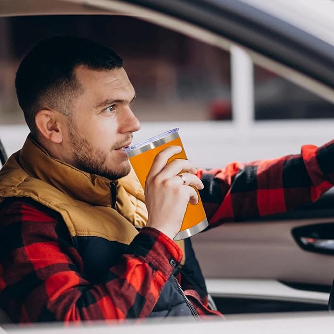 20 oz Tumbler Coffee Travel Tumblers Bulk with Lid Stainless Steel Double Wall Vacuum Insulated Mug Powder Coated Cups fit Car Cupholder for Hot and Cold - Orange, 1Pack
