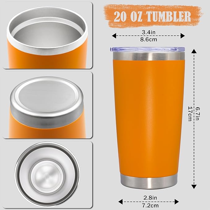 20 oz Tumbler Coffee Travel Tumblers Bulk with Lid Stainless Steel Double Wall Vacuum Insulated Mug Powder Coated Cups fit Car Cupholder for Hot and Cold - Orange, 1Pack