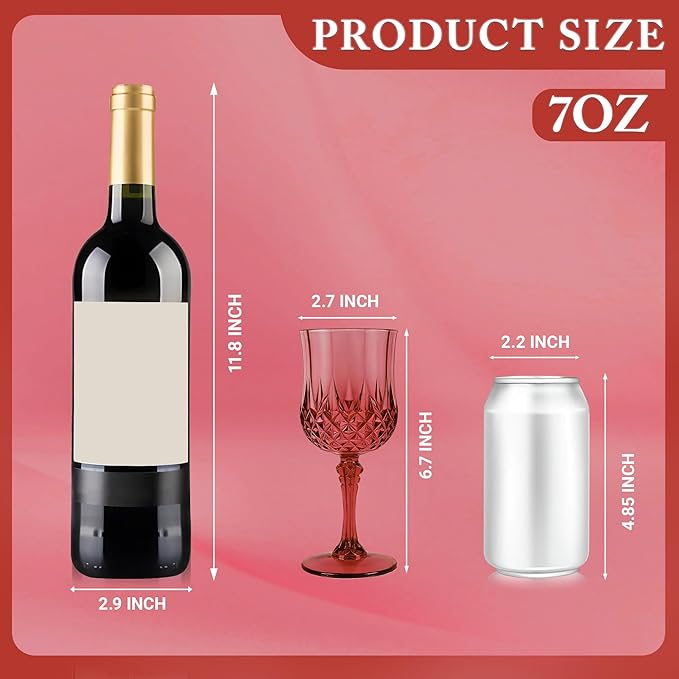 Plastic Wine Glasses, Plastic Goblets Vintage Style Cordial Unbreakable Drinking Glasses, Reusable Drinkware for Wedding Reception, Grand Event Party Supplies, Mother's Day (48, Burgundy)