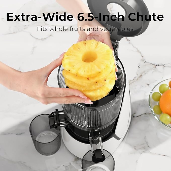 EanOruus Juicer Machines, 3-in-1 Cold Press Juicer with 6.5" Extra Large Chute, 100oz Large Capacity, AC Motor, Makes Juice, Nut Milk & Sorbet, Bright White