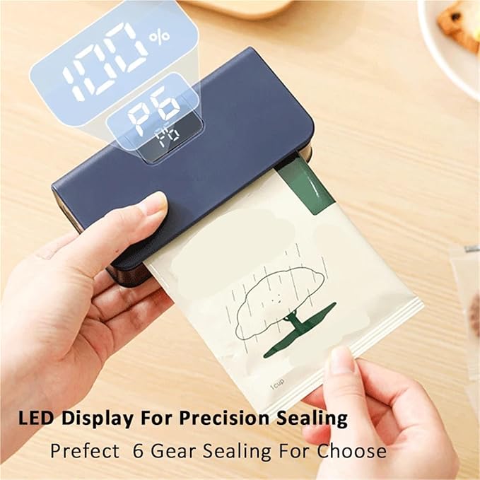 Food Vacuum Sealer, Mini Heat Sealer Plastic Bag Sealing Machine Rechargable Storage Package Handheld Clip Food(Blue)