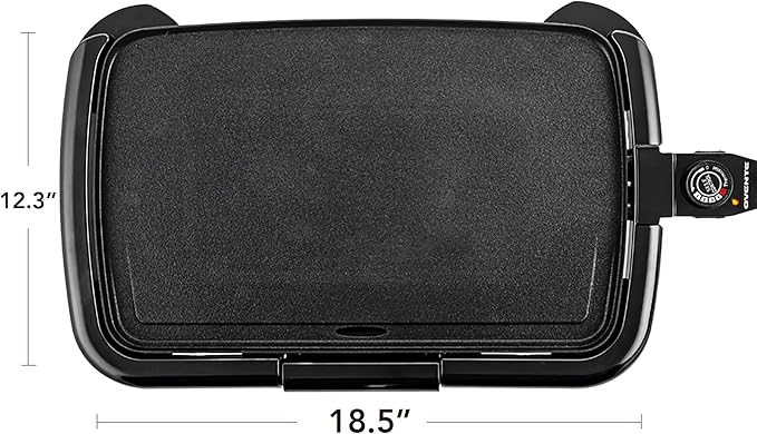 OVENTE Electric Griddle with 16 x 10 Inch Flat Non-Stick Cooking Surface, Removable and Adjustable Temperature Control, Indoor Grill for Instant Breakfast, Pancakes, Eggs or Burgers, Black GD1610B