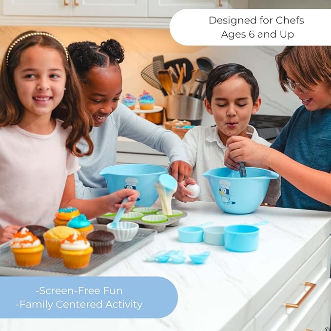 Handstand Kitchen Bluey My First Real Kitchen Tools Set with 1.5 Quart Mixing Bowl, Measuring Spoon Set, Measuring Cup Set and 8.5" Whisk