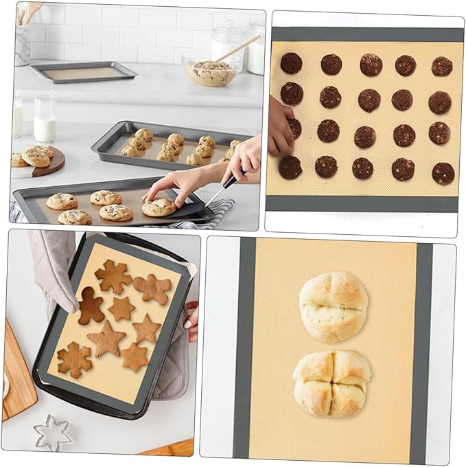 4pcs Heat Resistant Silicone Baking Mats Fiberglass, Non-stick Reusable Baking Pads for Home Bakery, Medium 42x29.5cm Small 30x21cm, Coffee Bottom, Food Safe Oven Liners