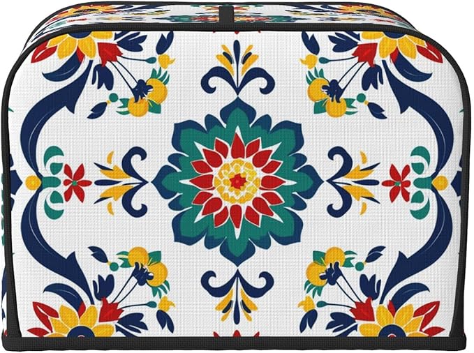 Traditional Mexican Trible Covers for 4 Slice Toasters,Cute Country Bread Machine Cover with Handle,Washable Stain Resistant Kitchen Small Appliance Cover Dining Decor