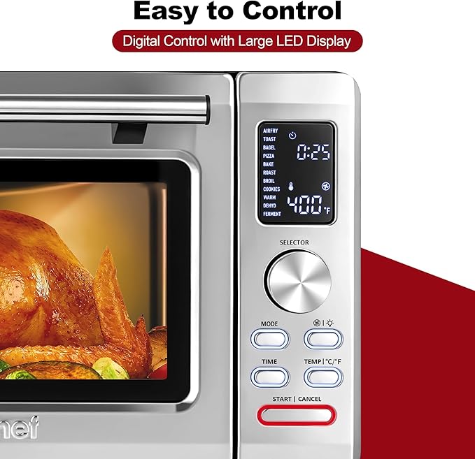 TomaChef Air Fryer Toaster Oven Combo, 26.5QT Large Capacity with Visible Window, 11-in-1 Countertop Toaster Oven, 85% Less Oil Healthy Cooker for Family, PFAS Free & Stainless Steel