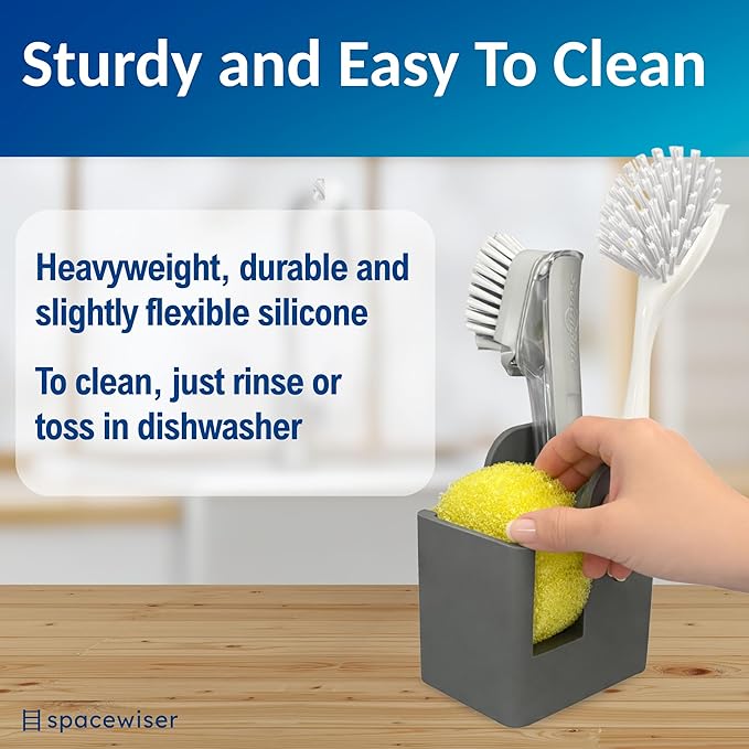 Spacewiser TidyNook Silicone Sink Caddy - Sponge Holder for Kitchen Sink, Dish Brush Holder, Fits Scrub Daddy Sponges, Scrub Mommy, and all Dish Sponges, Compact Kitchen Sinks Organizer Caddy, No Rust